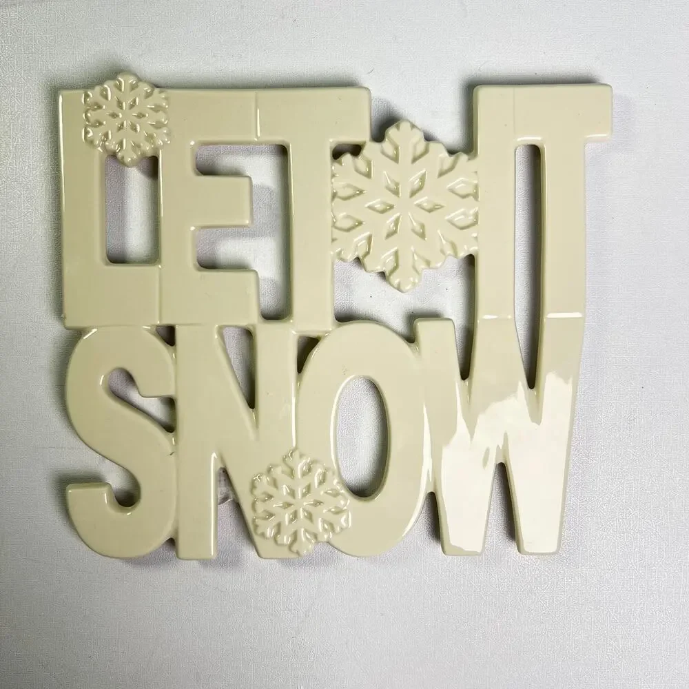 Lenox Ivory Porcelain Trivet Set Let It Snow Peace Love Joy Holiday Winter Gift